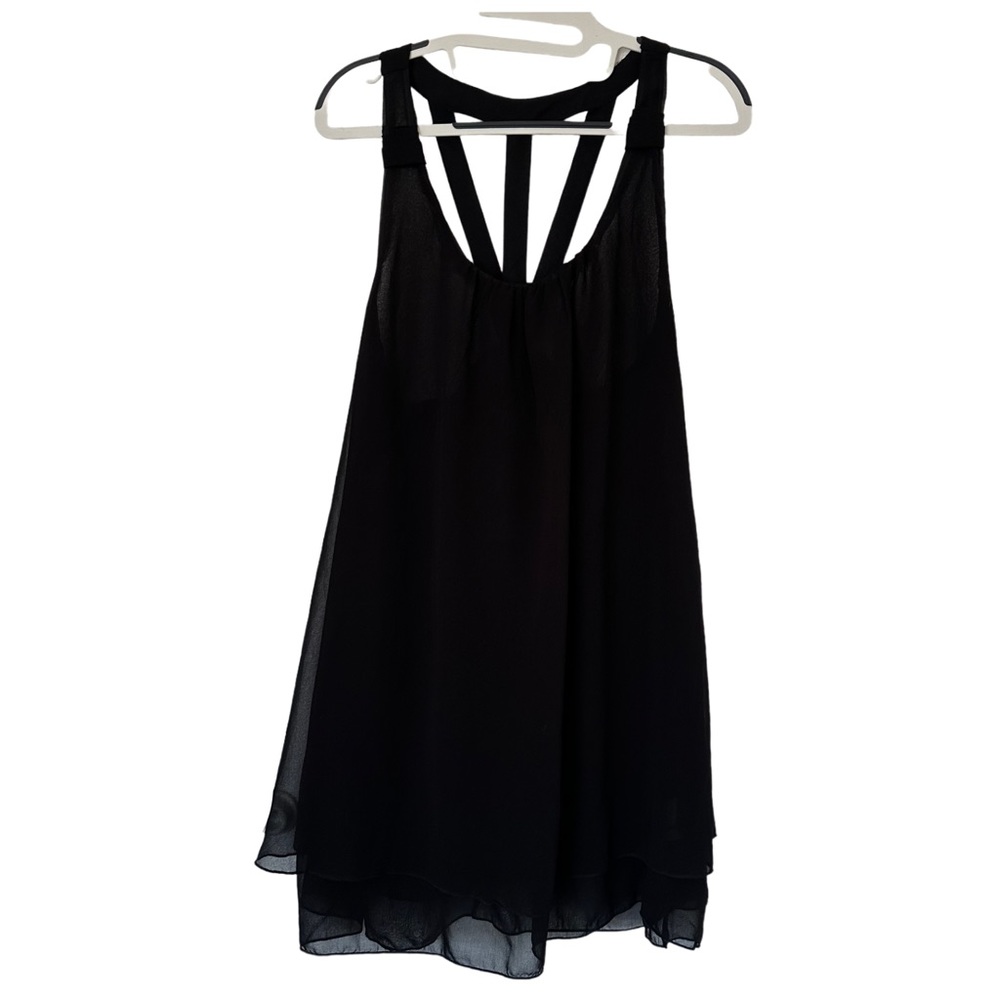 Ice Fashion Layered‎ Black Sheer Tank Blouse With Back Bow Detail Size M